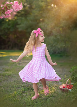 Pink Gingham Sleeveless Twirl Dress