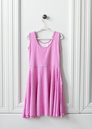 Pink Gingham Sleeveless Twirl Dress