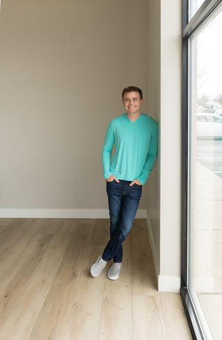 Adult Unisex Organic Bamboo Hoodie in Barbados Blue - Sweatshirts - Twinflower Creations
