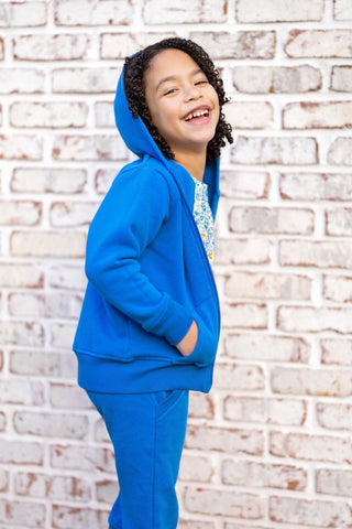 Organic Cotton Kids Zip Up Hoodie in Sonic Blue - Sweatshirts - Twinflower Creations