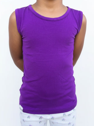 Twinflower Creations sleeveless tank top in vibrant purple magic organic bamboo and spandex blend for kids