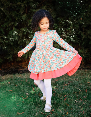 Aqua Floral Dixie Dress in Organic Cotton - Dresses - Twinflower Creations