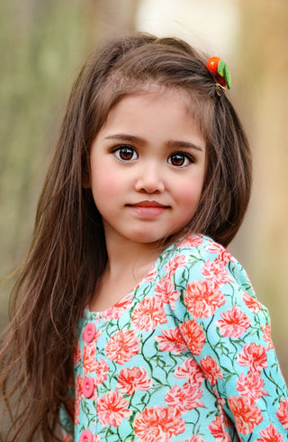 Aqua Floral Dixie Dress in Organic Cotton - Dresses - Twinflower Creations