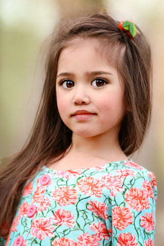 Aqua Floral Dixie Dress in Organic Cotton - Dresses - Twinflower Creations