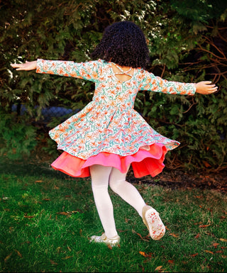 Aqua Floral Dixie Dress in Organic Cotton - Dresses - Twinflower Creations