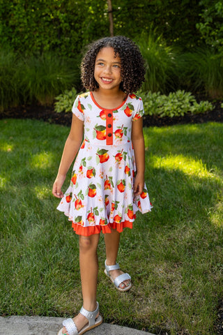 Awesome Apples Cap Sleeve Dixie Dress in Organic Bamboo - Dresses - Twinflower Creations