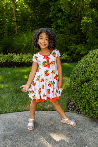 Awesome Apples Cap Sleeve Dixie Dress in Organic Bamboo - Dresses - Twinflower Creations