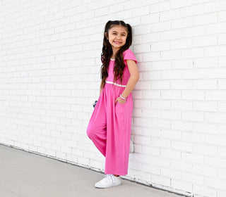 Azalea Pink Wide Leg Romper - Rompers - Twinflower Creations