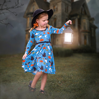 Boo! Long Sleeve Twirl Dress - Twinflower Creations