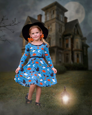 Boo! Long Sleeve Twirl Dress - Twinflower Creations