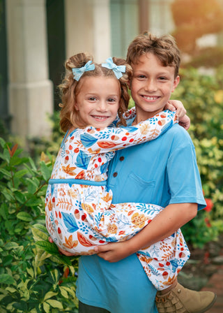Boys Henley Tee in Herencia Blue - Shirts - Twinflower Creations