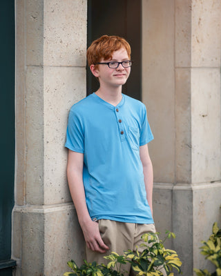 Boys Henley Tee in Herencia Blue - Shirts - Twinflower Creations