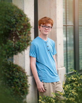 Boys Henley Tee in Herencia Blue - Shirts - Twinflower Creations