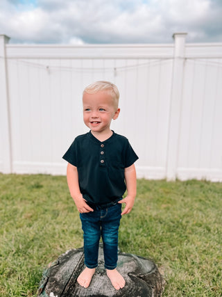 Boys Henley Tee in Moonless Night - Shirts - Twinflower Creations