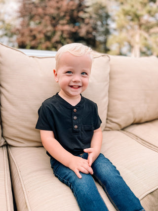 Boys Henley Tee in Moonless Night - Shirts - Twinflower Creations