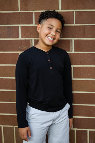 Boys Long Sleeve Henley in Moonless Night - Shirts - Twinflower Creations