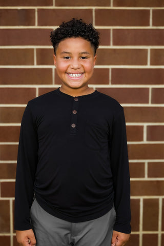 Boys Long Sleeve Henley in Moonless Night - Shirts - Twinflower Creations