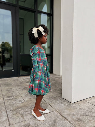 Christmas Plaid Puff Sleeve Twirl Dress - Dresses - Twinflower Creations