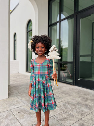 Christmas Plaid Puff Sleeve Twirl Dress - Dresses - Twinflower Creations