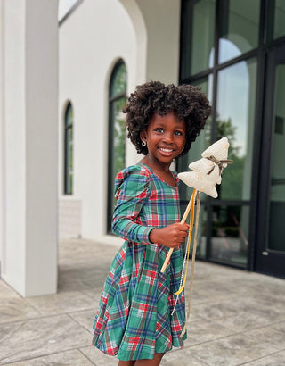 Christmas Plaid Puff Sleeve Twirl Dress - Dresses - Twinflower Creations
