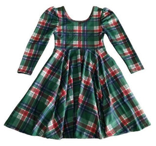Christmas Plaid Puff Sleeve Twirl Dress - Dresses - Twinflower Creations