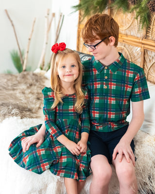 Christmas Plaid Puff Sleeve Twirl Dress - Dresses - Twinflower Creations
