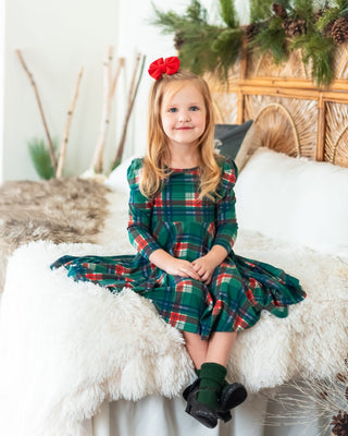Christmas Plaid Puff Sleeve Twirl Dress - Dresses - Twinflower Creations