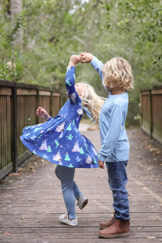 Dancing Dragons Long Sleeve Empire Tunic Set - Dresses - Twinflower Creations