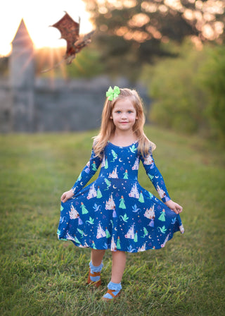 Dancing Dragons Long Sleeve Twirl Dress - Twinflower Creations