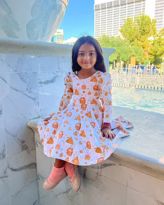 Gingerbread Village Puff Sleeve Twirl Dress - Dresses - Twinflower Creations