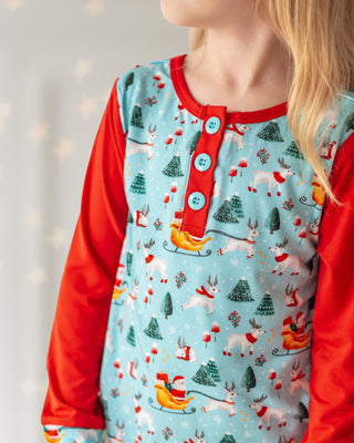Girls Light Santa Bamboo Holiday Pajamas - Pajamas - Twinflower Creations