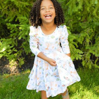 Organic Cotton Happy Hanukkah 3/4 Sleeve Twirl Dress - Dresses - Twinflower Creations