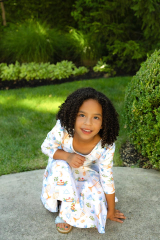 Organic Cotton Happy Hanukkah 3/4 Sleeve Twirl Dress - Dresses - Twinflower Creations