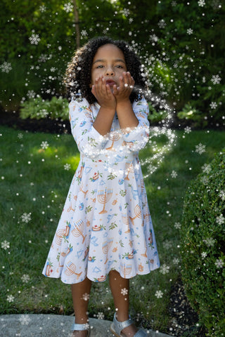 Organic Cotton Happy Hanukkah 3/4 Sleeve Twirl Dress - Dresses - Twinflower Creations