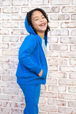 Organic Cotton Kids Zip Up Hoodie in Sonic Blue - Sweatshirts - Twinflower Creations