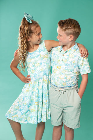 Palms Sleeveless Twirl Dress - Dresses - Twinflower Creations