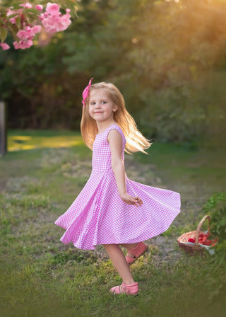 Pink Gingham Sleeveless Twirl Dress - Dresses - Twinflower Creations