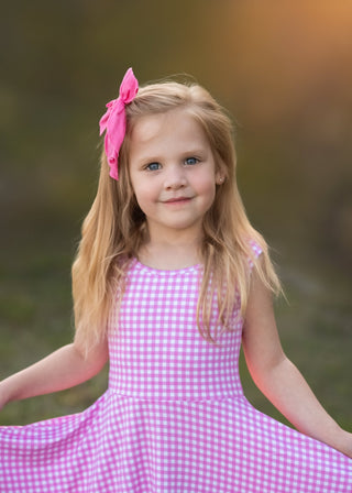 Pink Gingham Sleeveless Twirl Dress - Dresses - Twinflower Creations