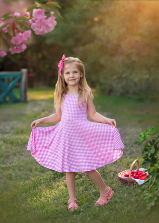 Pink Gingham Sleeveless Twirl Dress - Dresses - Twinflower Creations
