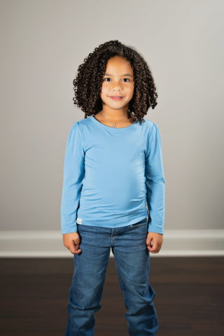 Puff Sleeve Top in Herencia Blue - Dresses - Twinflower Creations