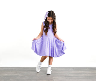 Purple Gingham Sleeveless Twirl Dress - Dresses - Twinflower Creations