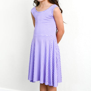 Purple Gingham Sleeveless Twirl Dress - Dresses - Twinflower Creations