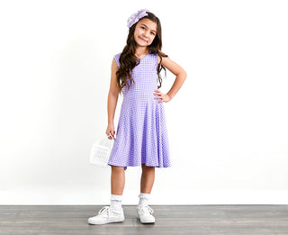 Purple Gingham Sleeveless Twirl Dress - Dresses - Twinflower Creations