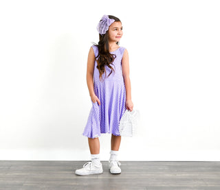 Purple Gingham Sleeveless Twirl Dress - Dresses - Twinflower Creations