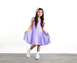 Purple Gingham Sleeveless Twirl Dress - Dresses - Twinflower Creations