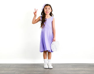 Purple Gingham Sleeveless Twirl Dress - Dresses - Twinflower Creations