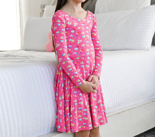 Rainbow Love Long Sleeve Twirl Dress - Dresses - Twinflower Creations