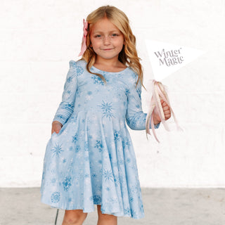 Winter Wonderland Puff Sleeve Twirl Dress - Dresses - Twinflower Creations