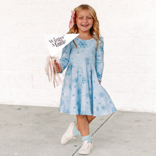Winter Wonderland Puff Sleeve Twirl Dress - Dresses - Twinflower Creations